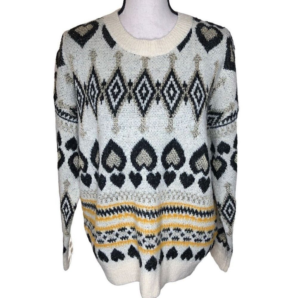 NEW ANDTHEWHY Cream, Black, and Gold Crew Neck Sweater NWT